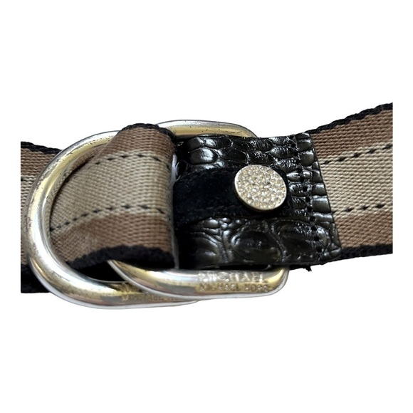 MICHAEL Kors fabric stripe double D ring pull through belt rhinestone accent - Picture 10 of 11